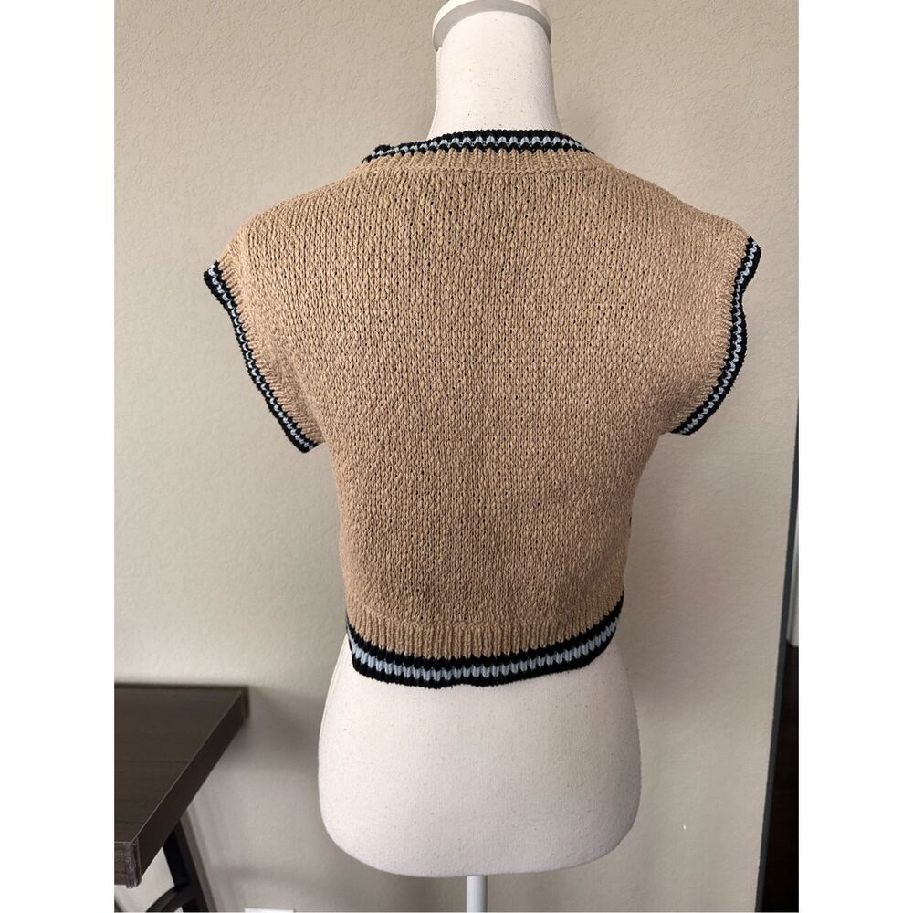 Anthropologie Beige Bee Intarsia Short-Sleeve Crew Sweater - Picture 4 of 9